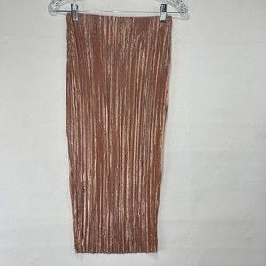 Women Metallic Golden Midi Skirt Size 4 Pleated Stretch